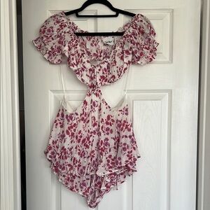 Floral Ruffle Romper in pink and White